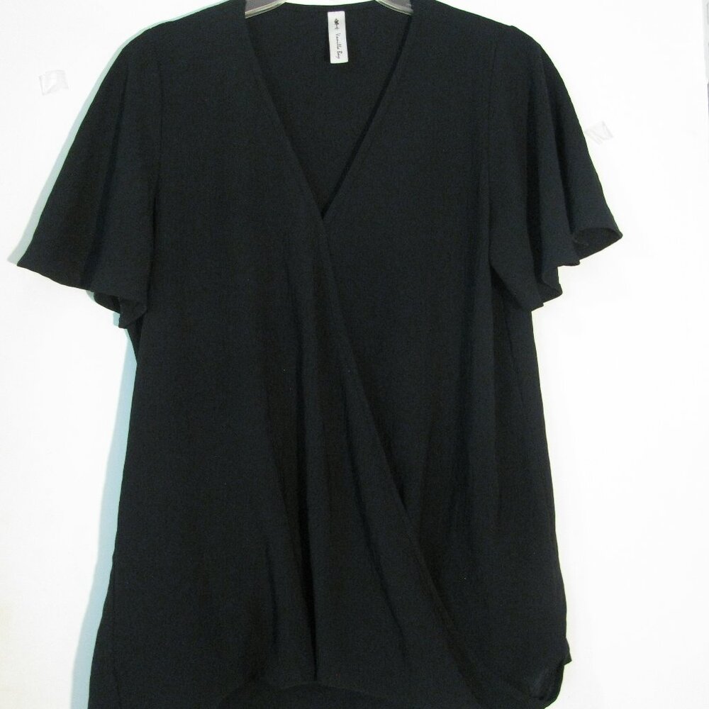 * Vanilla Bay Blouse Small Black Faux Wrap Style